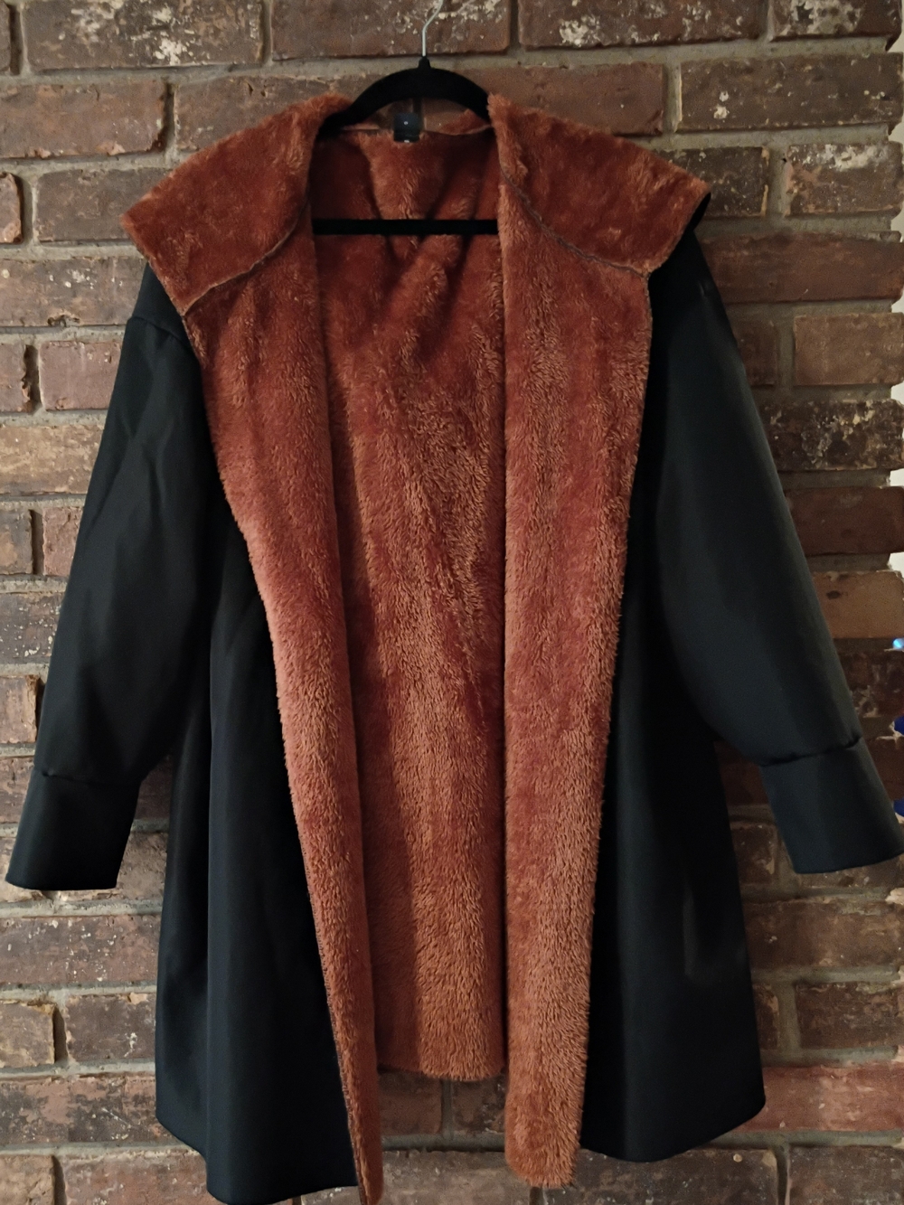 SHEIN Black Trench Coat with Rust Faux-Fur Lining